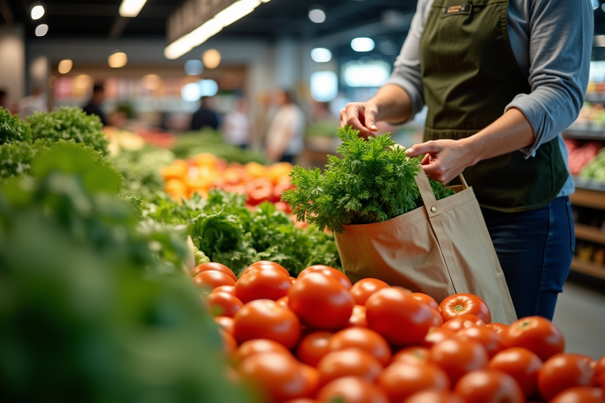 Personne achetant des légumes frais au marché moderne