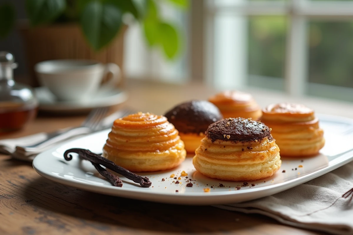 Assortiment de canelés dorés et chocolatés sur une assiette en céramique