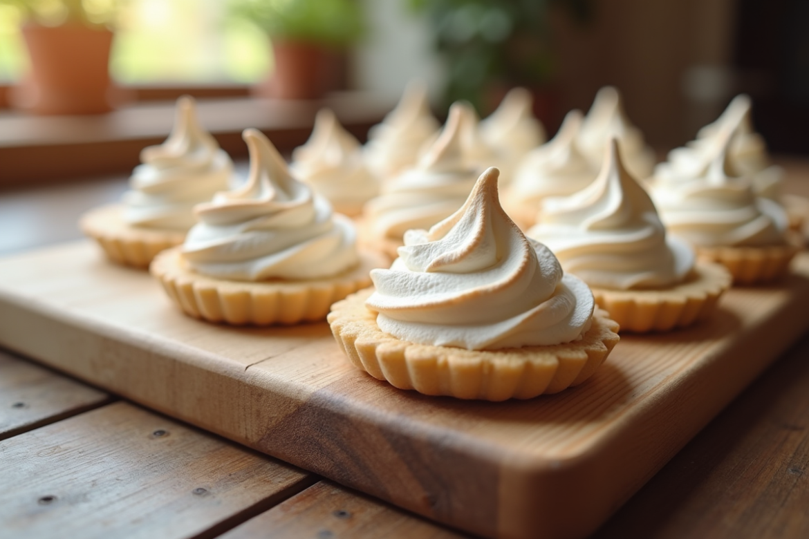 Biscuits meringue croustillants sur une table en bois rustique