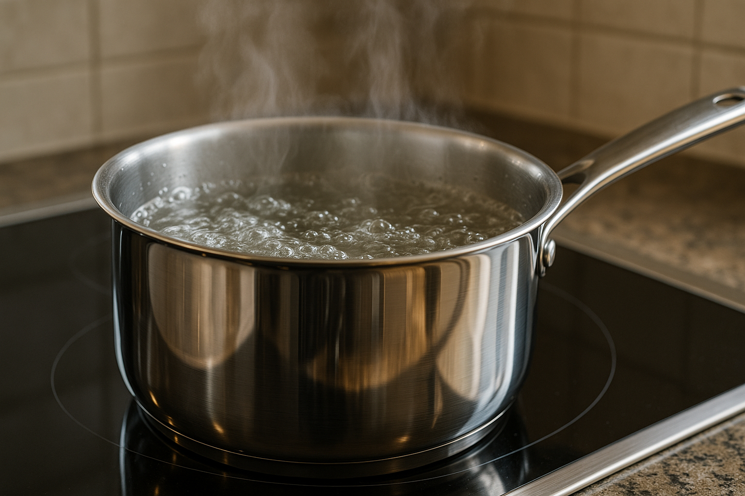 Casserole en acier inoxydable bouillant sur induction avec vapeur