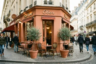 Façade extérieure du restaurant Ober Mamma à Paris avec terrasse en terrasse et décoration méditerranéenne