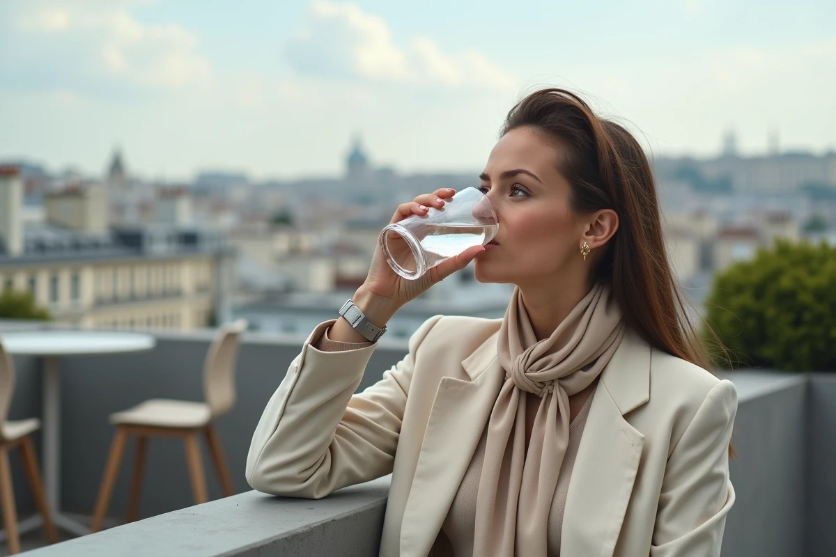 Femme confiante contemplant Paris depuis un rooftop