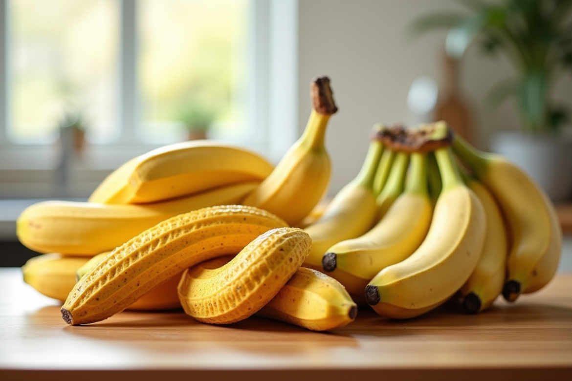 Sélection de fruits en forme de S sur plan de travail lumineux