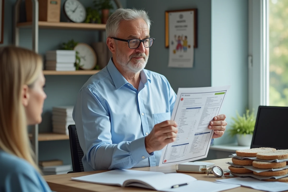 Nutritionniste explique une fiche nutritionnelle en consultation