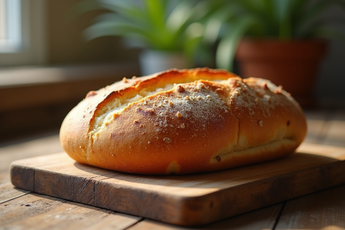 Pain maison croustillant sur table en bois rustique