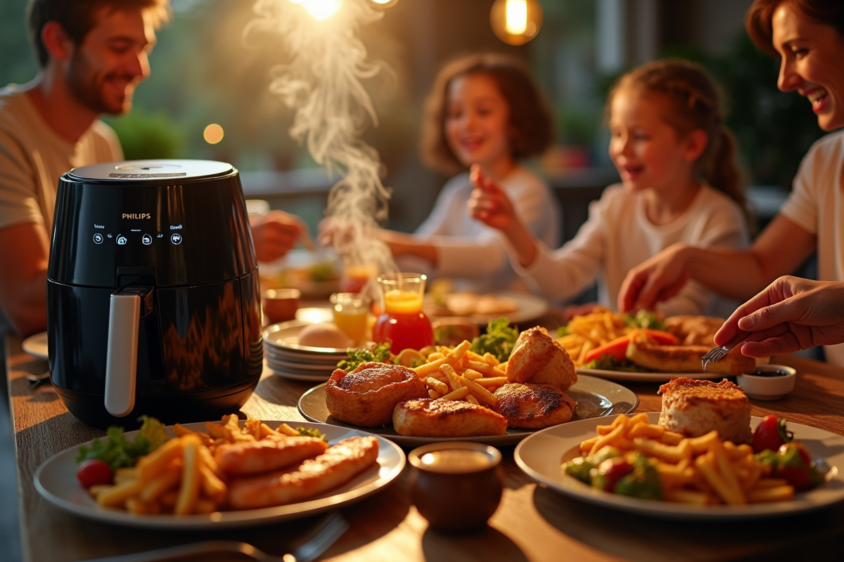 Repas familial avec plats cuits à l