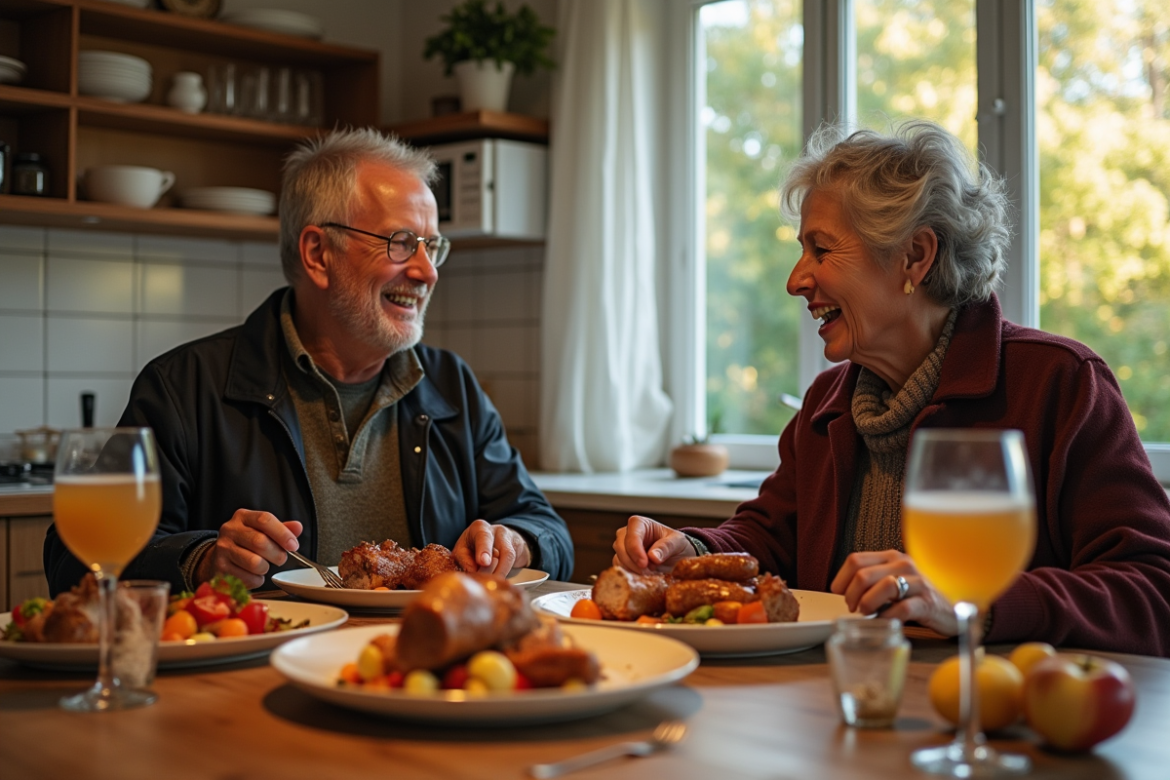 Couple allemand dégustant un repas traditionnel automnal