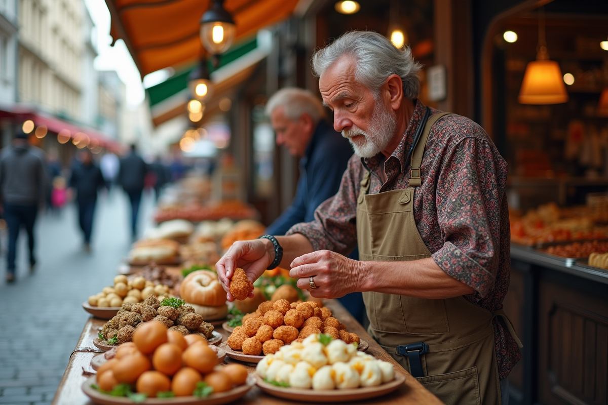 Vendeur de street food proposant des spécialités du monde